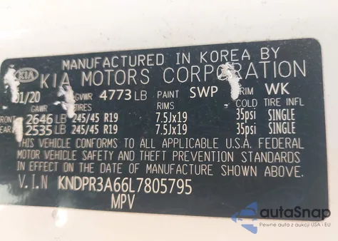 2020 Kia Sportage Sx Turbo from USA, damaged, VIN KNDPR3A66L7805795